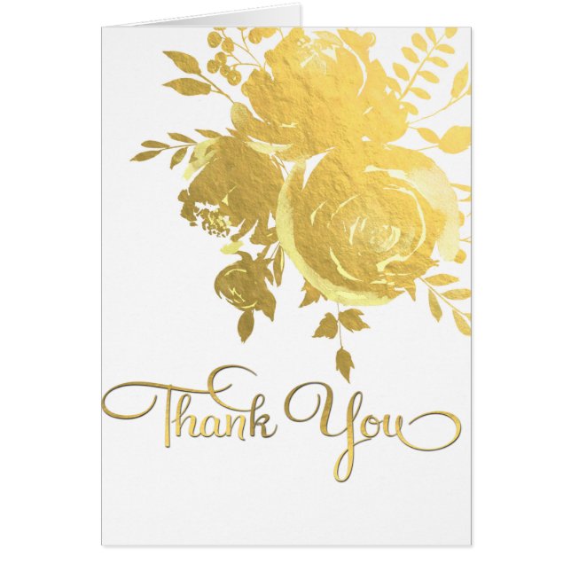 Roses d'or Faux Foil Élégant Merci floral (Devant)
