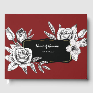 Roses Drawing on Red Memorial Guest Book