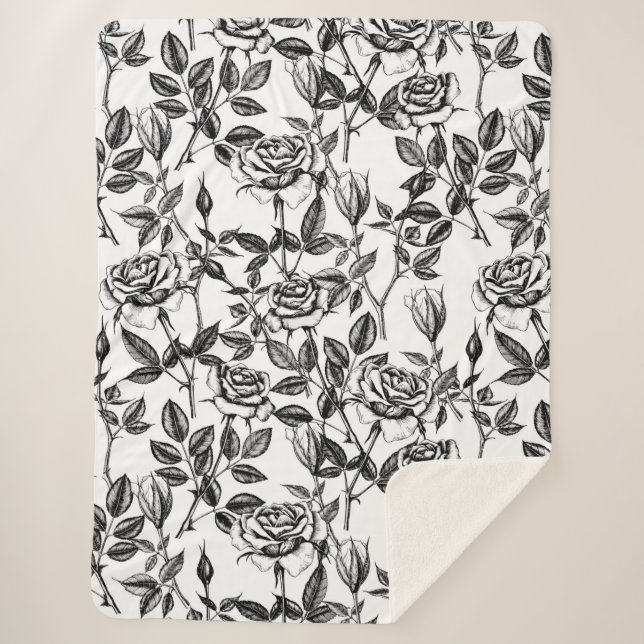 Roses drawing sherpa blanket (Front)