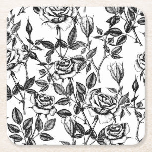 Roses drawing square paper coaster
