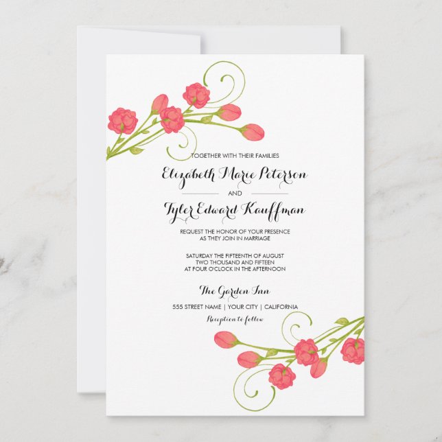 Roses du jardin Fuchsia - faire-part de mariage (Devant)