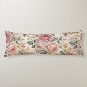 Roses Dusty Rose Elegant Charm Sage Green Gold Body Pillow
