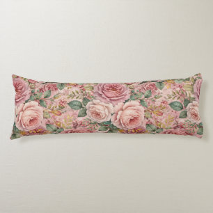 Roses Dusty Rose Elegant Charm Sage Green Gold Body Pillow