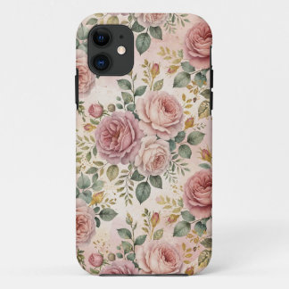 Roses Dusty Rose Elegant Charm Sage Green Gold iPhone 11 Case