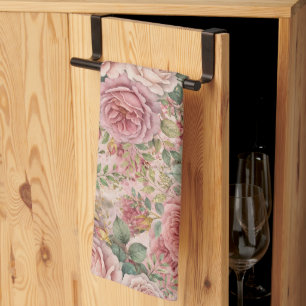 Roses Dusty Rose Elegant Charm Sage Green Gold Kitchen Towel