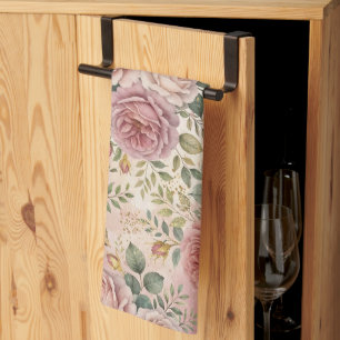 Roses Dusty Rose Elegant Charm Sage Green Gold Kitchen Towel