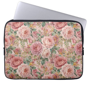 Roses Dusty Rose Elegant Charm Sage Green Gold Laptop Sleeve