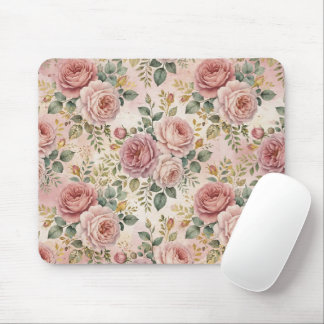 Roses Dusty Rose Elegant Charm Sage Green Gold Mouse Pad