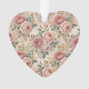 Roses Dusty Rose Elegant Charm Sage Green Gold Ornament