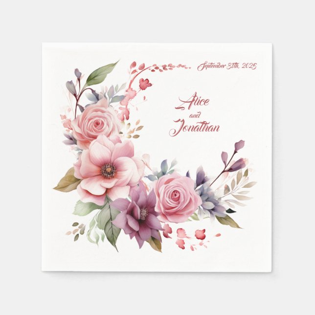 Rose's Elegance : Personalized Wedding Napkins (Front)