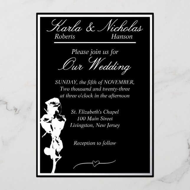 Roses, Elegant Black Wedding, Silver (Front)