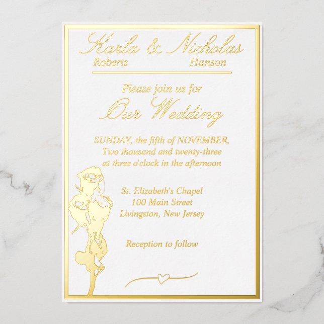 Roses, Elegant White Wedding, Gold Full (Front)