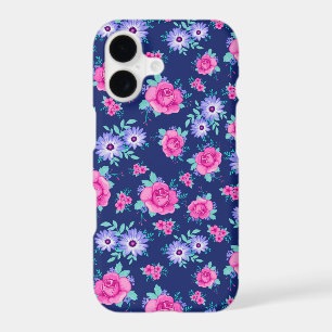 Roses Élégantes Motif Floral Rose Violet Bleu