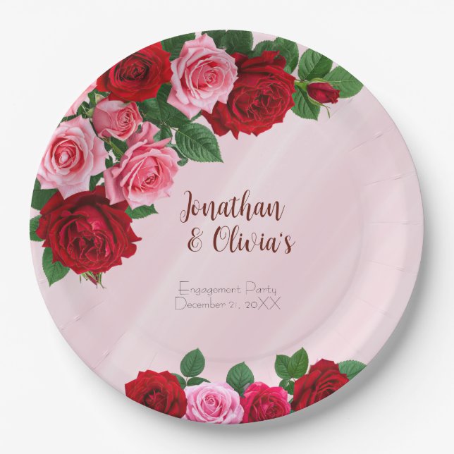 Roses Engagement Party Paper Plate (Front)