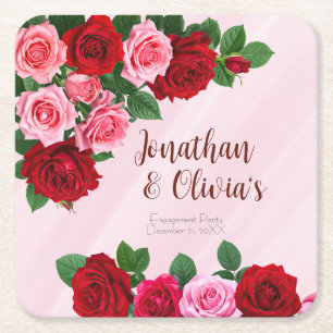 Roses Engagement Party Square Paper Coaster