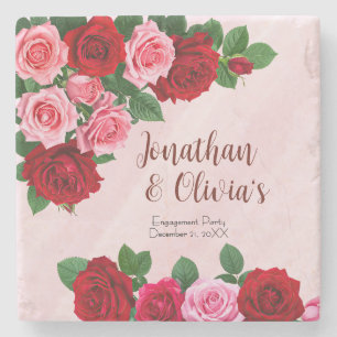 Roses Engagement Party Stone Coaster