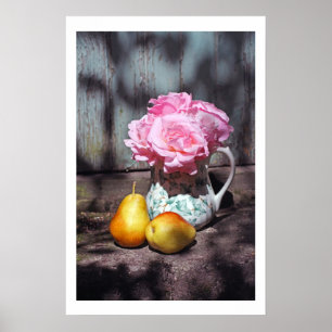 Roses et affiche de mur de poires