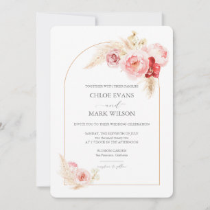 Roses et Pampas Faire-part de mariage d'arche en l