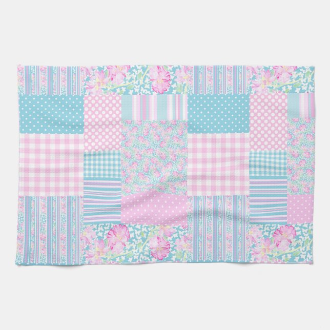 Roses et papillons Faux Patchwork Serviette de cui (Horizontal)