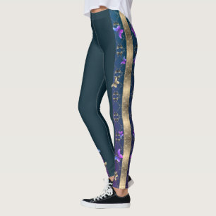 Roses et papillons Leggings bleus