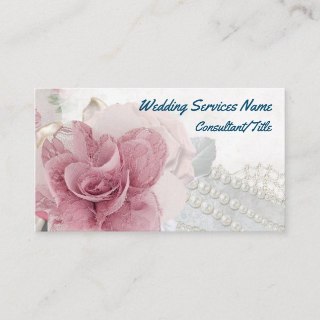 Roses et perles Mariage Romance Carte de visite (Devant)