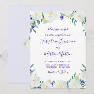 Roses et Violets blancs Invitations de mariage flo