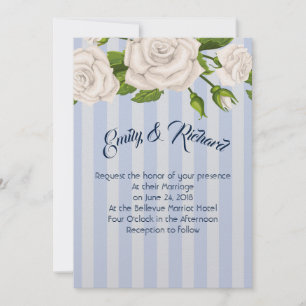 Roses faire-part de mariage-blanches sur Bleu Stri