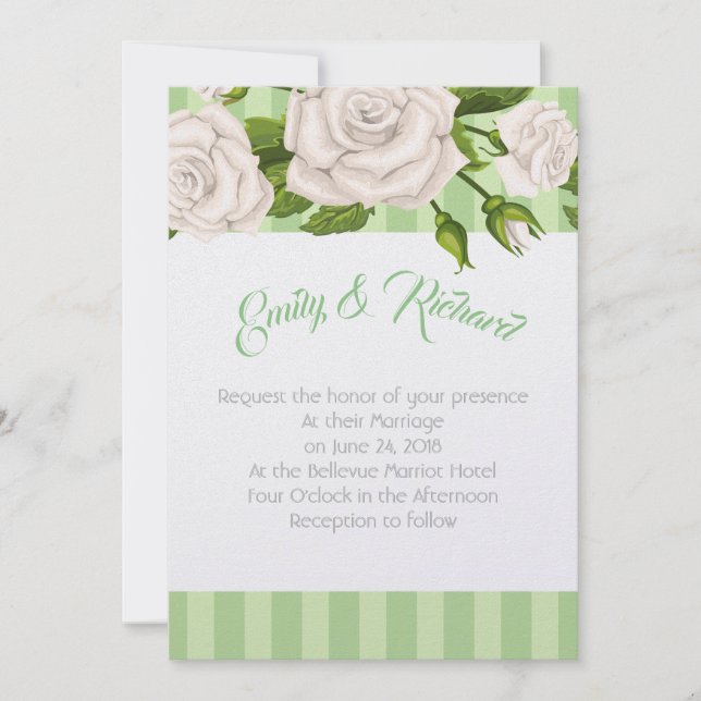 Roses faire-part de mariage blanches sur des bande (Devant)