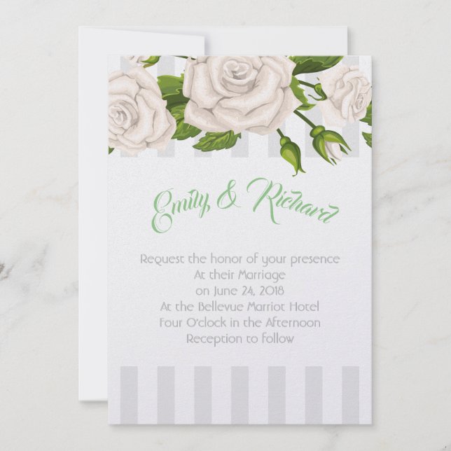 Roses faire-part de mariage blanches sur les bande (Devant)