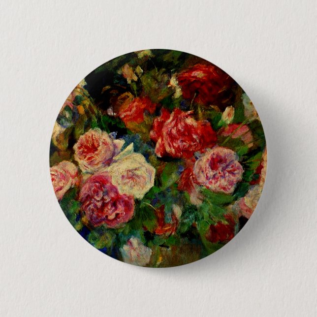 Roses, famous Renoir painting, 2 Inch Round Button (Front)
