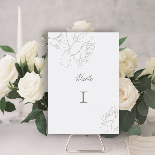Roses Faux Embossed Pearl Formal Elegant Wedding Table Number (ethereal wedding theme white table number formal traditional modern classic floral roses elevated)