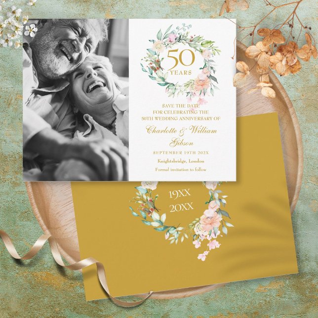 Roses Floral 50th Anniversary Save the Date Photo Announcement Postcard (Creator Uploaded)