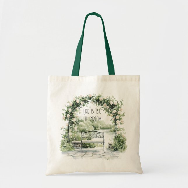 Roses Floral Arch Romantic Bench Garden Dream Tote Bag (Front)