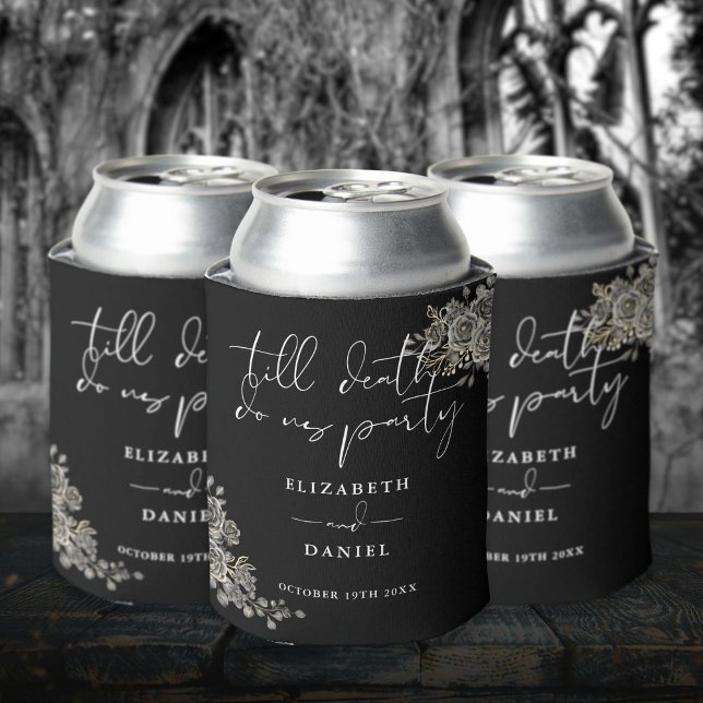 Roses Floral Black And White Gothic Wedding Can Cooler (Roses Floral Black And White Gothic Wedding Can Cooler)