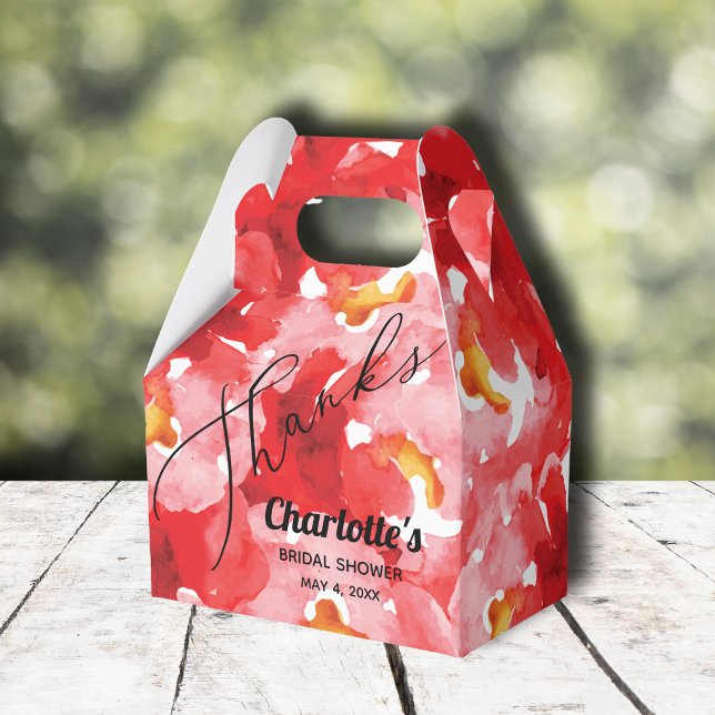 Roses Floral Bridal Shower Favor Box (Red roses floral bridal shower gable-style favor boxes)