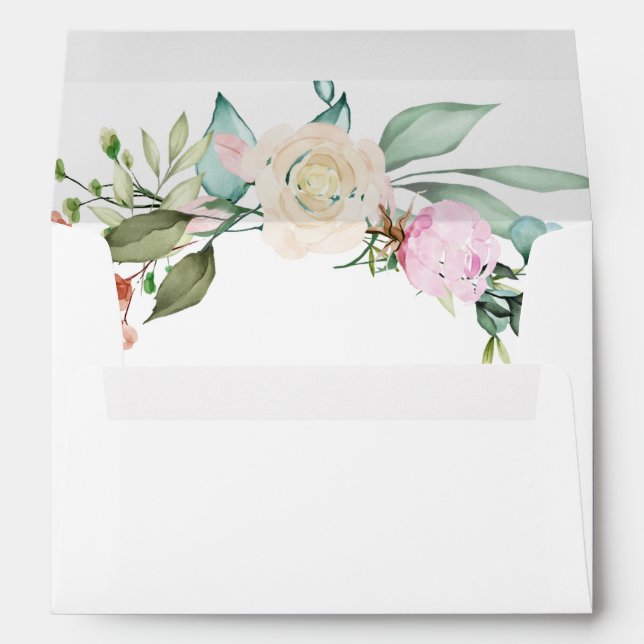 Roses Floral Chic Gold Script Name Address Envelope (Back (Bottom))