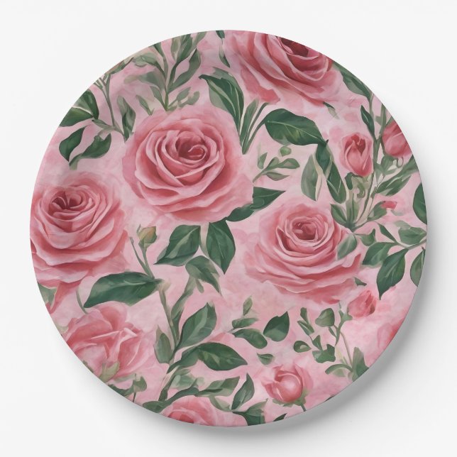 Roses Floral Design Paper Plate (Front)