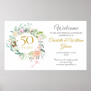 Roses Floral Garland 50th Anniversary Welcome Sign