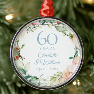 Roses Floral Garland 60th Wedding Anniversary Metal Ornament