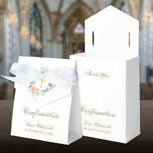 Roses Floral Garland Gold Script Confirmation Favor Box