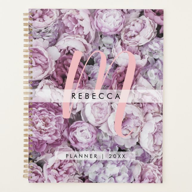 Roses Floral Girly Pink Script Monogram 2023 Planner (Front)