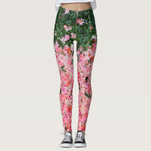 Roses Floral Green Red Modern Chic Black Leggings