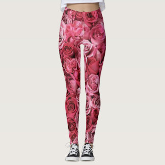 Roses floral green red modern chic style Leggings