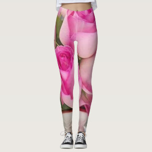 Roses floral green red modern chic style Leggings