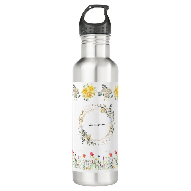 Roses floral personalized Water Bottle (Front)