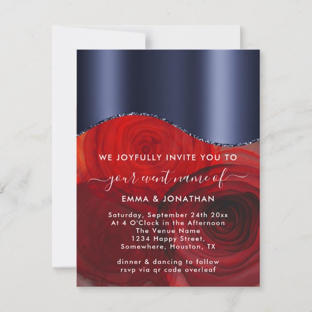Roses Floral QR Code Blue Navy Red  (Front)