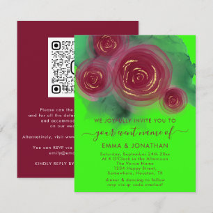 Roses Floral QR Code Bright Green Marsala 