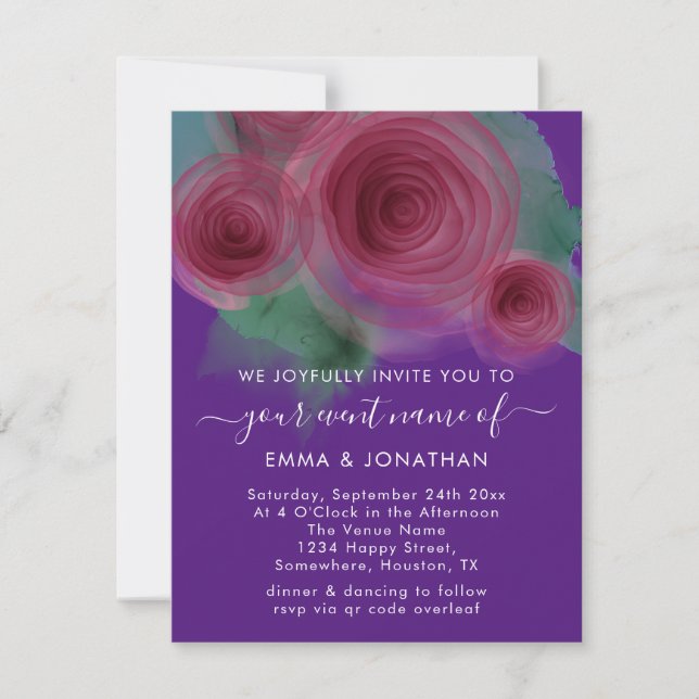 Roses Floral QR Code Marsala Beery Purple (Front)