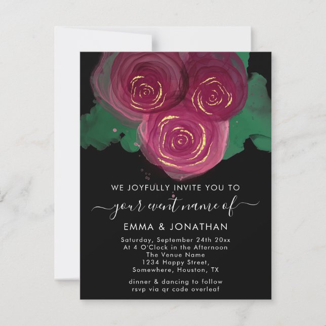 Roses Floral QR Code Wedding Marsala Black (Front)