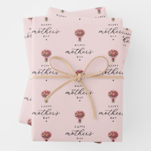 Roses Flower Bouquet Happy Mother's Day Elegant Wrapping Paper Sheet